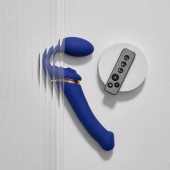 Синий безремневой страпон Multi Orgasm Bendable Strap-On size XL с клиторальной стимуляцией - Strap-on-me - купить с доставкой в Люберцах