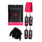 Черно-розовый эротический набор: фиксатор, оковы, наручники, повязка - Erokay - купить с доставкой в Люберцах