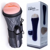 Телесный мастурбатор-вагина в черной колбе с вибрацией - Boys of Toys - в Люберцах купить с доставкой