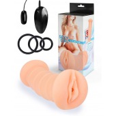 Телесный двусторонний мастурбатор с вибропулей и эрекционными кольцами в комплекте - Sexy Girl - в Люберцах купить с доставкой