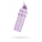 Гелевая фиолетовая насадка с шариками, шипами и усиком - 11 см. - Toyfa Basic - в Люберцах купить с доставкой