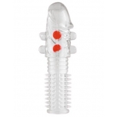 Гелевая прозрачная насадка с шариками и шипами - 14 см. - Toyfa Basic - в Люберцах купить с доставкой