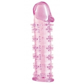 Гелевая розовая насадка на фаллос с шипами - 12 см. - Toyfa Basic - в Люберцах купить с доставкой