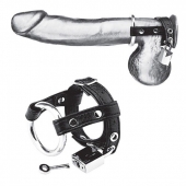 Утяжка на пенис на замочке Duo Cock And Ball Lock - BlueLine - купить с доставкой в Люберцах