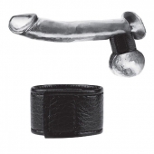 Чёрная утяжка на мошонку 1  Velcro Ball Stretcher - BlueLine - купить с доставкой в Люберцах