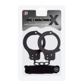 Чёрные наручники из листового металла в комплекте с веревкой BONDX METAL CUFFS LOVE ROPE SET - Dream Toys - купить с доставкой в Люберцах