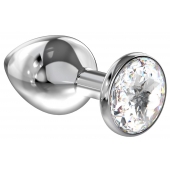 Большая серебристая анальная пробка Diamond Clear Sparkle Large с прозрачным кристаллом - 8 см. - Lola Games - купить с доставкой в Люберцах
