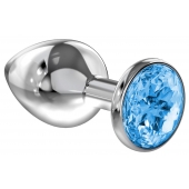 Большая серебристая анальная пробка Diamond Light blue Sparkle Large с голубым кристаллом - 8 см. - Lola Games - купить с доставкой в Люберцах