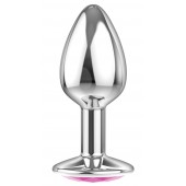 Малая серебристая анальная пробка Diamond Pink Sparkle Small с розовым кристаллом - 7 см. - Lola Games - купить с доставкой в Люберцах