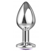 Большая серебристая анальная пробка Diamond Purple Sparkle Large с фиолетовым кристаллом - 8 см. - Lola Games - купить с доставкой в Люберцах
