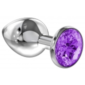 Большая серебристая анальная пробка Diamond Purple Sparkle Large с фиолетовым кристаллом - 8 см. - Lola Games - купить с доставкой в Люберцах