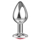Большая серебристая анальная пробка Diamond Red Sparkle Large с красным кристаллом - 8 см. - Lola Games - купить с доставкой в Люберцах