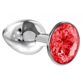 Малая серебристая анальная пробка Diamond Red Sparkle Small с красным кристаллом - 7 см. - Lola Games - купить с доставкой в Люберцах