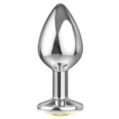 Малая серебристая анальная пробка Diamond Yellow Sparkle Small с жёлтым кристаллом - 7 см. - Lola Games - купить с доставкой в Люберцах