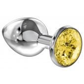 Малая серебристая анальная пробка Diamond Yellow Sparkle Small с жёлтым кристаллом - 7 см. - Lola Games - купить с доставкой в Люберцах