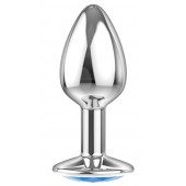 Малая серебристая анальная пробка Diamond Light blue Sparkle Small с голубым кристаллом - 7 см. - Lola Games - купить с доставкой в Люберцах