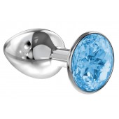 Малая серебристая анальная пробка Diamond Light blue Sparkle Small с голубым кристаллом - 7 см. - Lola Games - купить с доставкой в Люберцах