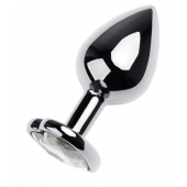 Серебристая анальная пробка с прозрачным кристаллом-сердцем - 8 см. - ToyFa - купить с доставкой в Люберцах