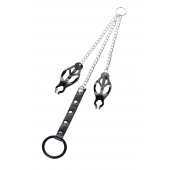 Черно-серебристые зажимы для сосков с кольцом для пениса TOYFA Metal - ToyFa - купить с доставкой в Люберцах