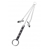 Серебристо-чёрные зажимы для сосков с кольцом для пениса TOYFA Metal - ToyFa - купить с доставкой в Люберцах