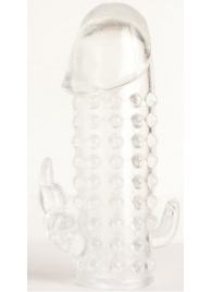 Гелевая прозрачная насадка с 2 отростками - 13 см. - Toyfa Basic - в Люберцах купить с доставкой