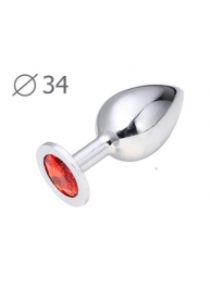 Коническая серебристая анальная втулка с красным кристаллом - 8,2 см. - Anal Jewelry Plug - купить с доставкой в Люберцах