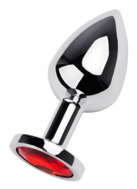 Серебристая коническая анальная пробка с красным кристаллом - 8 см. - ToyFa - купить с доставкой в Люберцах