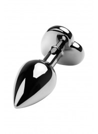 Серебристая коническая анальная пробка с красным кристаллом-сердечком - 7 см. - ToyFa - купить с доставкой в Люберцах