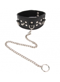 Черный ошейник с шипами и металлическим поводком-цепочкой - Notabu - купить с доставкой в Люберцах