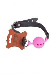 Розовый кляп-шар на черных кожаных ремешках - Sitabella - купить с доставкой в Люберцах