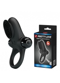 Черное эрекционное виброкольцо в клиторальной щеточкой Vibrant Penis Ring II - Baile - в Люберцах купить с доставкой