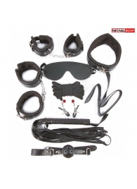 Большой игровой набор БДСМ: наручники, оковы, маска, кляп, плеть, ошейник с поводком, верёвка, зажимы для сосков - Notabu - купить с доставкой в Люберцах