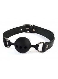 Силиконовый кляп-шар с ремешками из натуральной кожи черного цвета - Sitabella - купить с доставкой в Люберцах
