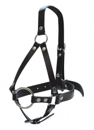 Кляп-рамка со сбруей на голову из черных кожаных ремешков - Sitabella - купить с доставкой в Люберцах