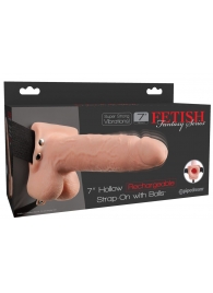 Телесный перезаряжаемый вибрострапон 7  Hollow Rechargeable Strap-on with Balls - 20,3 см. - Pipedream - купить с доставкой в Люберцах