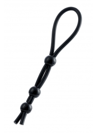 Черное лассо на пенис с тремя бусинами - A-toys - в Люберцах купить с доставкой