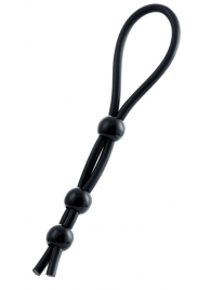 Черное лассо на пенис с тремя бусинами - A-toys - в Люберцах купить с доставкой