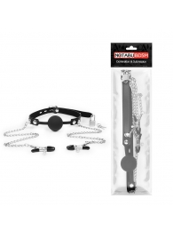 Черный кляп-шарик с зажимами на соски на металлической цепочке - Notabu - купить с доставкой в Люберцах