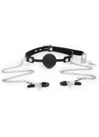 Черный кляп-шарик с зажимами на соски на металлической цепочке - Notabu - купить с доставкой в Люберцах