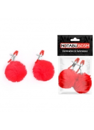 Зажимы для сосков с красным пушком - Notabu - купить с доставкой в Люберцах