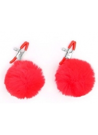 Зажимы для сосков с красным пушком - Notabu - купить с доставкой в Люберцах