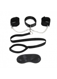 Чёрный ошейник с наручниками и поводком Collar Cuffs   Leash Set - Lux Fetish - купить с доставкой в Люберцах