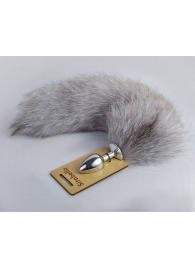 Серебристая анальная пробка с натуральным хвостиком - Sitabella - купить с доставкой в Люберцах