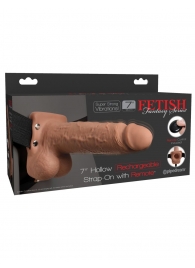 Кофейный перезаряжаемый вибрострапон 7  Hollow Rechargeable Strap-on with Balls - 20,3 см. - Pipedream - купить с доставкой в Люберцах