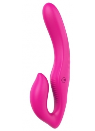 Ярко-розовый безремневой страпон REMOTE DOUBLE DIPPER - 22 см. - Dream Toys - купить с доставкой в Люберцах