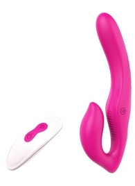 Ярко-розовый безремневой страпон REMOTE DOUBLE DIPPER - 22 см. - Dream Toys - купить с доставкой в Люберцах