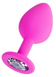 Розовая анальная втулка Brilliant с прозрачным кристаллом - 7 см. - ToyFa - купить с доставкой в Люберцах