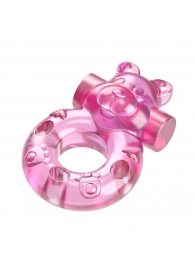 Розовое эрекционное виброкольцо на пенис Pink Bear - Baile - в Люберцах купить с доставкой