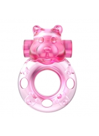 Розовое эрекционное виброкольцо на пенис Pink Bear - Baile - в Люберцах купить с доставкой