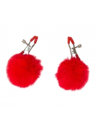 Зажимы на соски Angelic с красными меховыми шариками - Lola Games - купить с доставкой в Люберцах